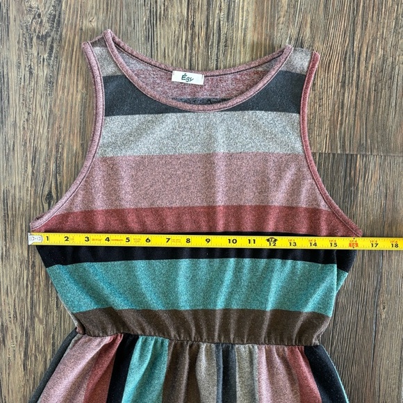 Egy California Sleeveless Maxi Dress Size XL Pink Teal Gray Multi Heather Stripe - Picture 4 of 8